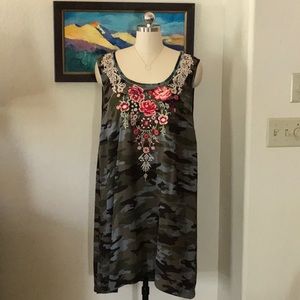 {Savanna Jane} Embroidered Camouflage Mini Tank Dress - XL